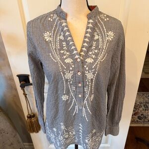 Johnny Was 3J Workshop Grey Plaid Plaid Embroidered Women's Embroidered Tunic